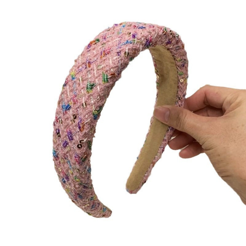 Wholesale pink fabric high skull plaid headband